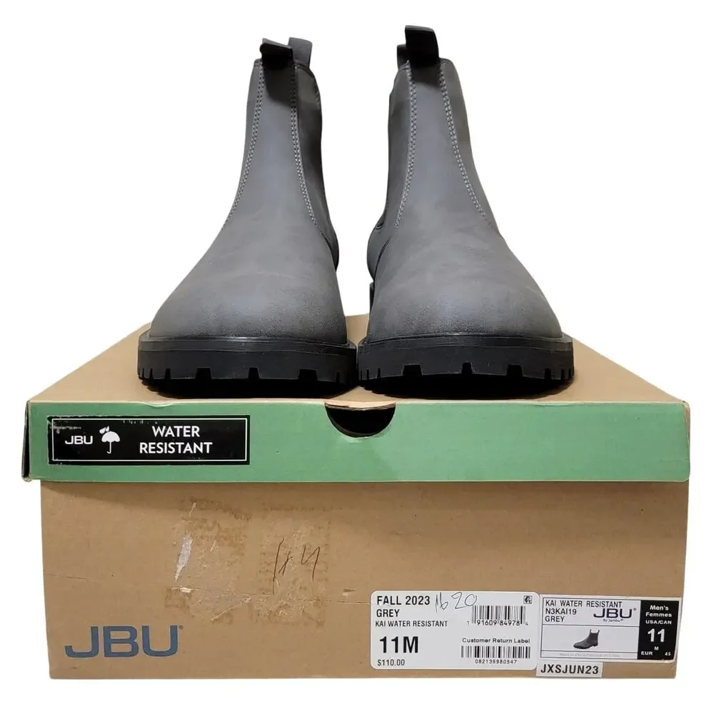 JBU Men Chelsea Ankle Boots Kai Water Resistant Size US 11M Grey Faux Leather